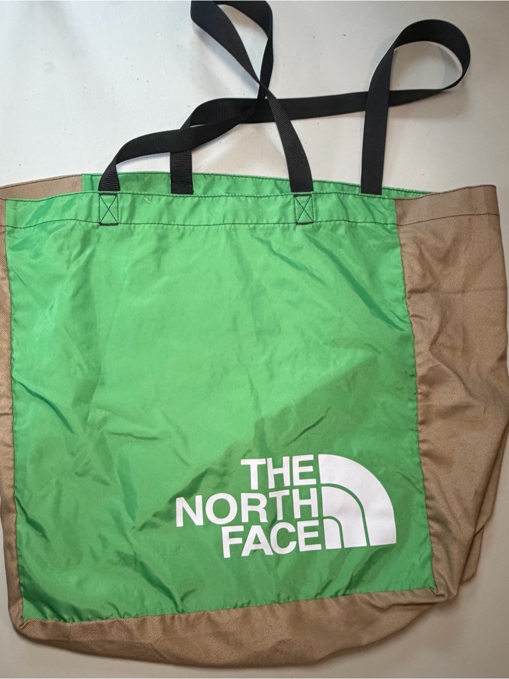 The North Face Green and Tan Canvas Logo Tote